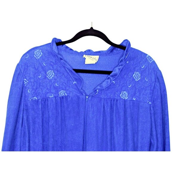 Vintage Womens 80s Basic Editions Intimates Front Zip Fleece Robe Blue Sz Medium - Picture 2 of 12